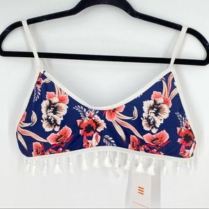 NEW Selfiego Blue Floral Bikini Tie Top Tassels